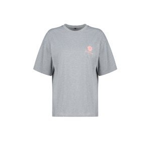 Trendyol Gray Melange Back Printed Oversize/Wide Fit Crew Neck Knitted T-Shirt