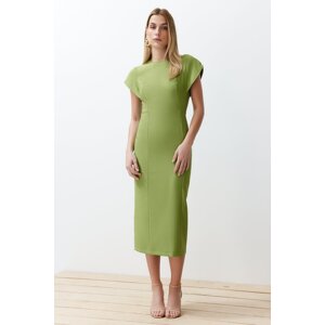 Trendyol Green Body Wrap Low Sleeve Crew Neck Woven Midi Dress