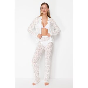 Trendyol Bridal White Knitted Lace Shirt Pants Set