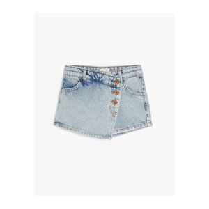 Koton Denim Shorts Skirt Pocket Buttoned Double Breasted Cotton
