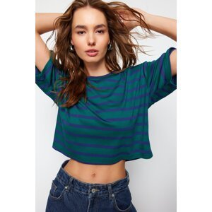Trendyol Green Striped Premium Oversize Wide-Fit Crop Stretchy Knitted T-Shirt