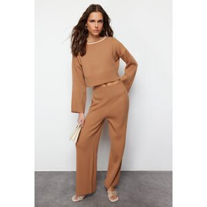 Trendyol Camel Piping Detailed Color Blocked Knitwear Top and Bottom Set