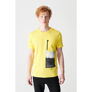 Avva Men's Yellow Crew Neck Printed T-shirt