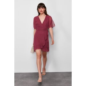 Trendyol Dried Rose Double Breasted Ruffle Detailed Chiffon Lined Woven Mini Dress