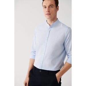 Avva Men's Blue Large Collar Linen Blended Regular Fit Shirt