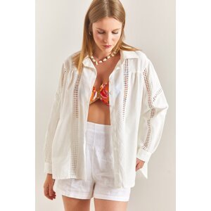 Bianco Lucci Women's Intermediate Lace Patterned Linen Shirt