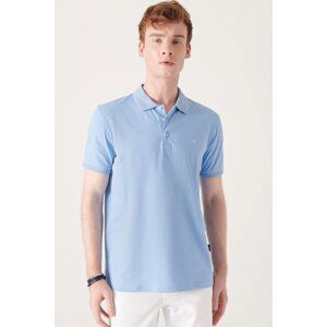 Avva Men's Light Blue 100% Egyptian Cotton Standard Fit Normal Cut 3 Button Polo Neck T-shirt