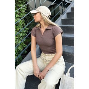 Trend Alaçatı Stili Women's Light Brown Polo Neck Basic Crop Blouse
