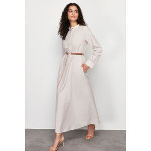 Trendyol Beige Striped Belt Detailed Woven Dress