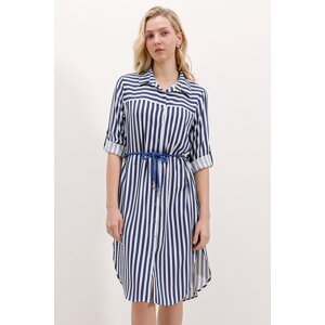 Bigdart 5629 Striped Belted Dress - Blue