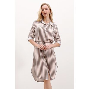 Bigdart 5629 Striped Belted Dress - Mink