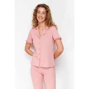 Trendyol Pale Pink 100% Cotton Ruffle Detail Knitted Pajamas Set