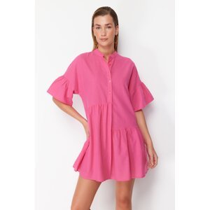 Trendyol Pink Wide Fit Mini Woven Ruffle Beach Dress