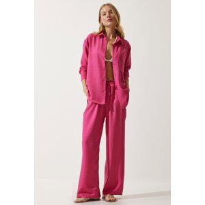 Happiness İstanbul Women's Pink Oversize Shirt Wide Trousers Suit