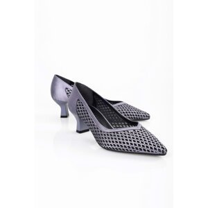 Shoeberry Women's Naby Platinum Satin Stone Detailed Heel Stiletto