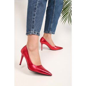 Shoeberry Women's Lyvia Red Metallic Heeled Shoes Stiletto