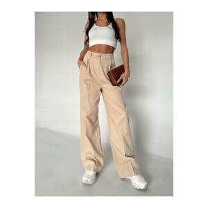 Laluvia Mink 100% Cotton Gabardine Palazzo Trousers