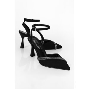 Shoeberry Women's Pedro Black Satin Heeled Shoes Stiletto