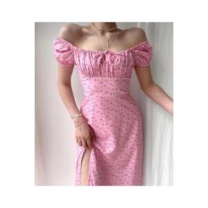 Laluvia Pink Floral Patterned Slit Dress