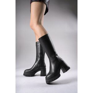 Riccon Lvamel Women's Above Knee High Heeled Boots 0012501 Black Skin.