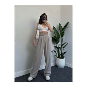 Laluvia Gray Premium Waist Detailed Velcro Wide Leg Trousers