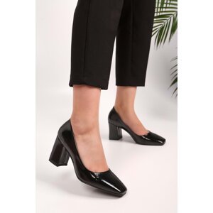 Shoeberry Women's Lena Black Patent Leather Heeled Shoes