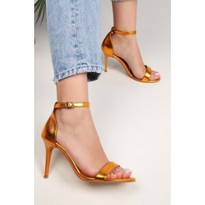 Shoeberry Women's Dianthus Orange Metallic Single Strap Heeled Shoes