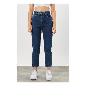 Laluvia Dark Blue High Waist Mom Jeans