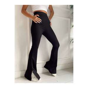 Laluvia Black Ribbed Leggings with Slit Legs