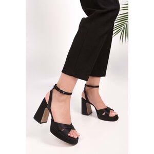 Shoeberry Women's Zea Black Satin Platform Heels