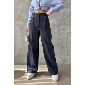 Laluvia Navy Blue Premium Quality Stamp Palazzo Trousers