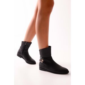 Shoeberry Women's Tiesel Black Skin Heeled Boots Black Skin