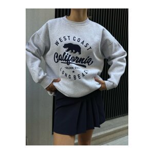 Laluvia Gray Melange Premium Cotton California Print Sweatshirt