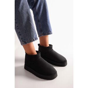 Shoeberry Women's Uggys Black Furry Inside Short Suede Flat Boots Black Textile