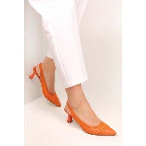 Shoeberry Women's Rella Orange Mesh Heeled Shoes Stiletto