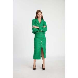 Laluvia Gold Patterned Button Skirt Suit