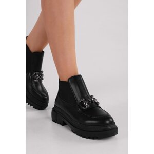 Shoeberry Women's Tastor Black Buckle Boots Loafer Black Skin