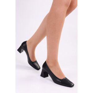 Shoeberry Women's Brazen Black Skin Daily Heeled Shoes