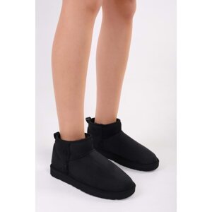 Shoeberry Women's Upps Black Furry Short Suede Flat Boots
