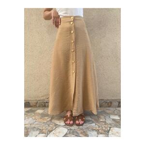 Laluvia Camel Gold Buttoned Skirt