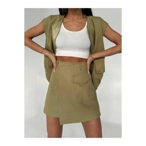 Laluvia Almond Green 100% Cotton Gabardine Short Skirt