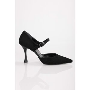 Shoeberry Women's Mathis Black Suede Heeled Shoes Stiletto