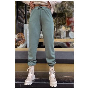 Laluvia Mint Green Soft Textured Modal Trousers with Elastic Legs