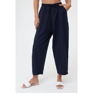 Laluvia Navy Blue Color Pocket Ayrobin Baggy Trousers
