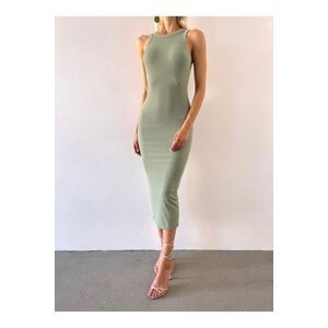 Laluvia Mint Fitted Ribbed Midi Dress