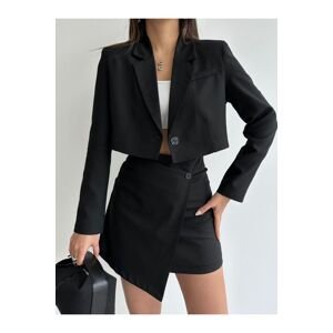 Laluvia Black Crop Jacket Polyviscon Skirt Suit
