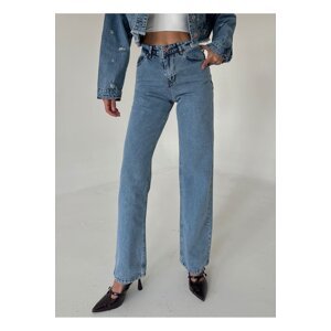 Laluvia Light Blue Snow Washed Straight Loose Palazzo Jeans