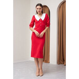 Laluvia Red and White Poplin Collar Dress