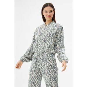 Laluvia Gray Patterned Zippered Jacket Pants Suit