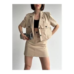 Laluvia Mink 100% Cotton Gabardine Skirt-Jacket Double Suit